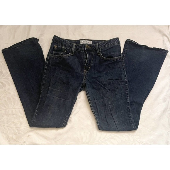 Phat Fashions Jeans Womens Jrs 9 Silver Label Flared Cat Logo Blue Denim 29x30 - Picture 1 of 12